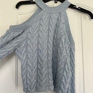 Light Blue Cable Knit Women's Halter Sweater